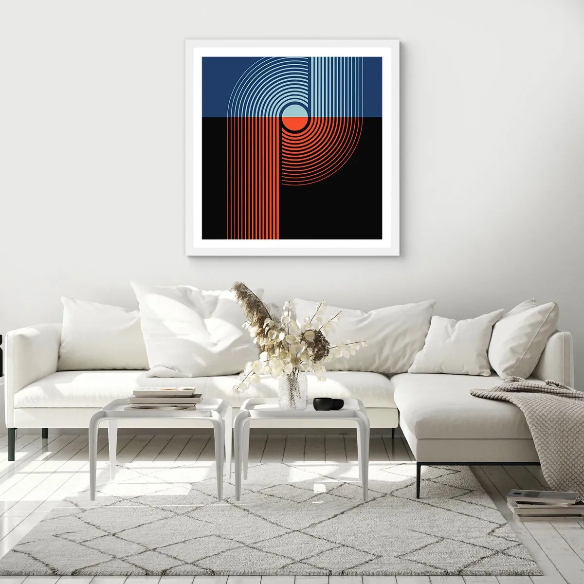 Poster în ramă albă - Într-o îmbrăţişare geometrică - 50x50 cm