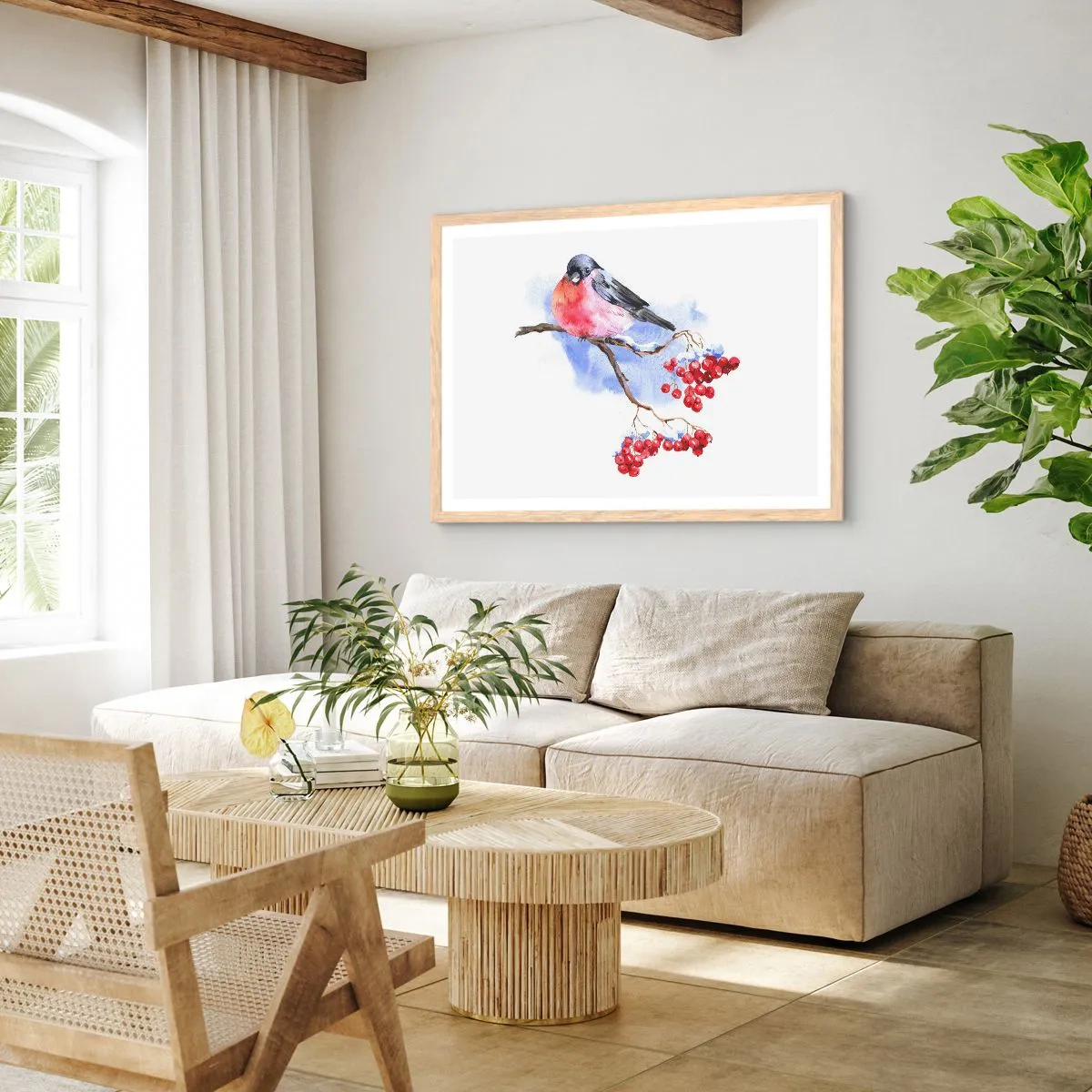 Poster în ramă de stejar deschis - Iarna în culori - 100x70 cm