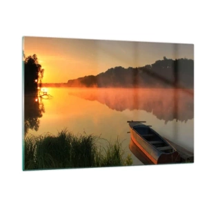 Tablou pe sticlă - Răsăritul soarelui peste apă ca un strat de oglindă - 120x80 cm