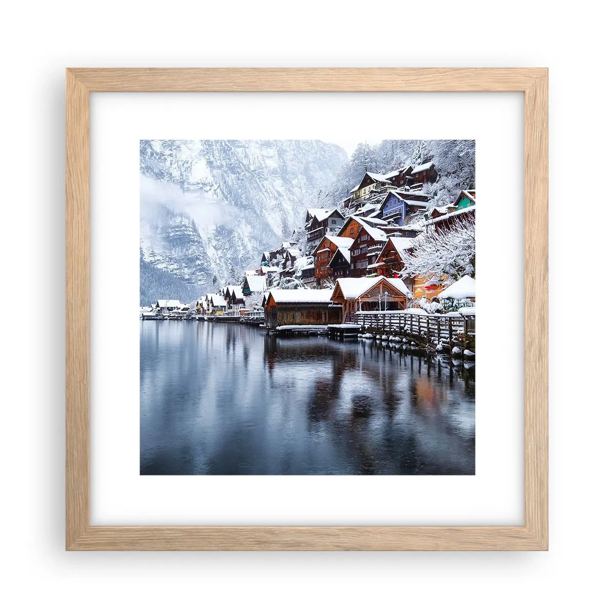 Poster în ramă de stejar deschis - În decor de iarnă - 30x30 cm