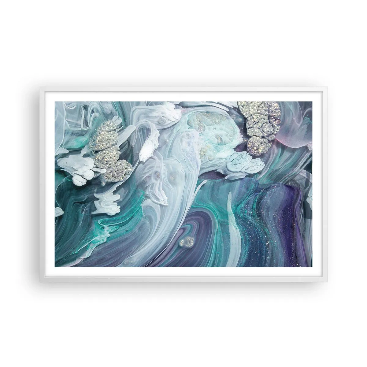 Poster în ramă albă - Râuri de albastru - 91x61 cm