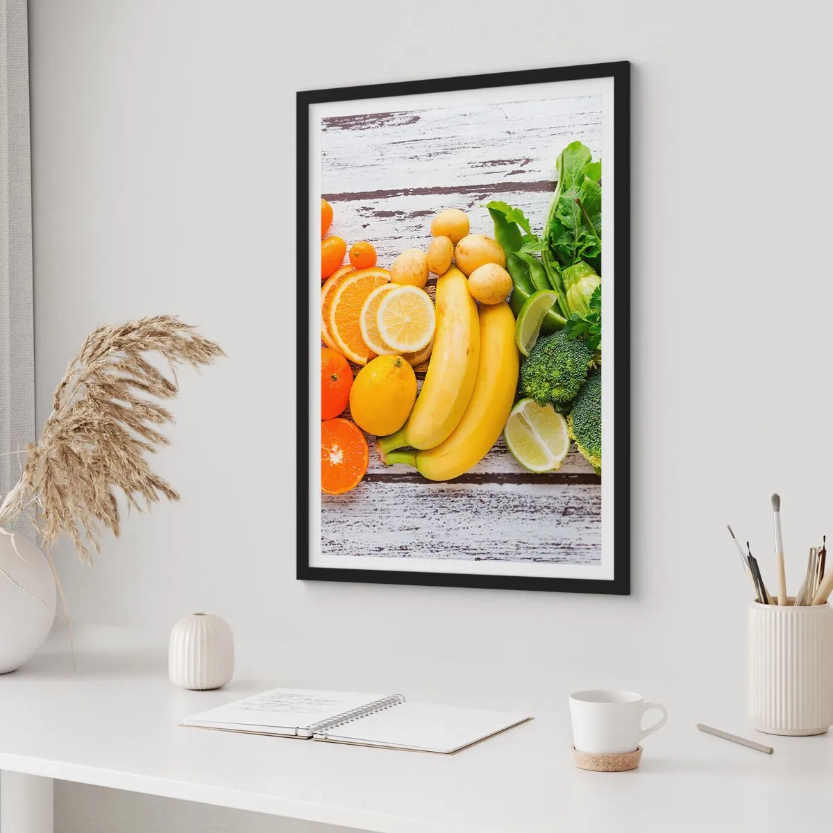 Poster în ramă neagră - Fructe și legume pe un fundal rustic - 50x70cm - Nu este de ajuns? - Decorațiune modernă pentru perete pentru living și dormitor ARTTOR