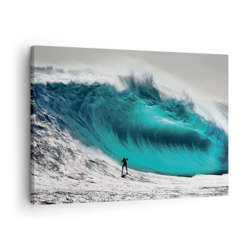 Tablou pe pânză Canvas - Surfer în fața unui val uriaș - 70x50cm - Provocare acceptată - Decorațiune modernă pentru perete pentru living și dormitor ARTTOR