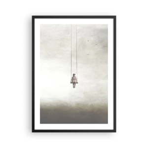 Poster în ramă neagră - O figură pe un leagăn suspendată în spațiu - 50x70cm - Copilul din noi - Decorațiune modernă pentru perete pentru living și dormitor ARTTOR