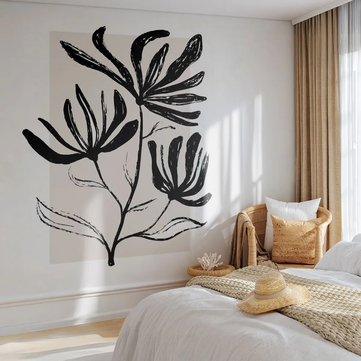 Tapet Premium Sand - Schiță pentru ierbar - Floare, Minimalist, Modern - 200x140 cm