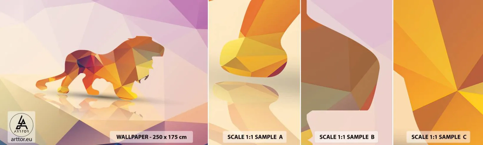 Mostră tapet autocolant Deluxe Sticker - Regele diamantat - Animale, Leu, Figura geometrică - 100x30 cm