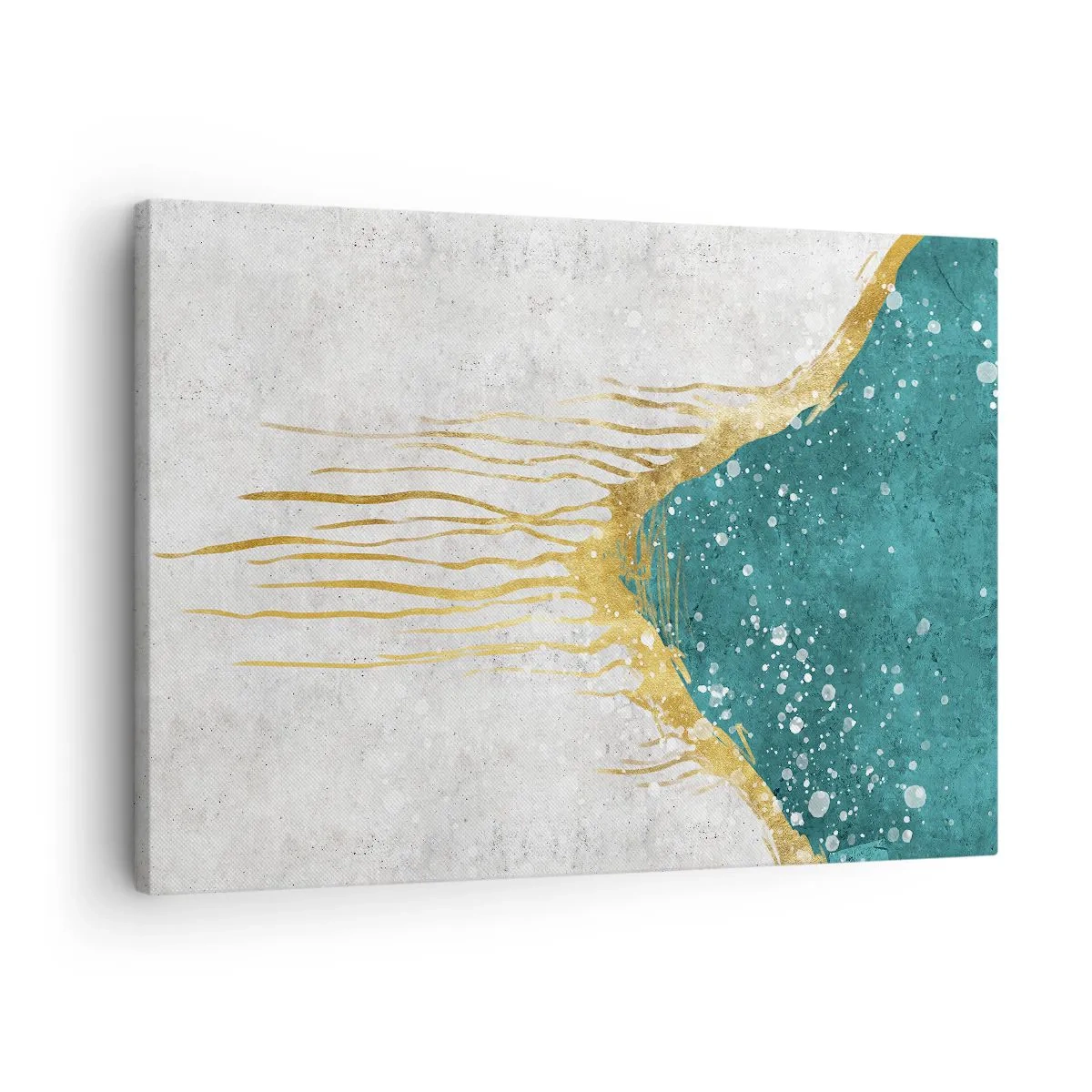 Tablou pe pânză Canvas - compoziție abstractă în nuanțe de auriu și turcoaz - 70x50cm - Mareea de aur - Decorațiune modernă pentru perete pentru living și dormitor ARTTOR