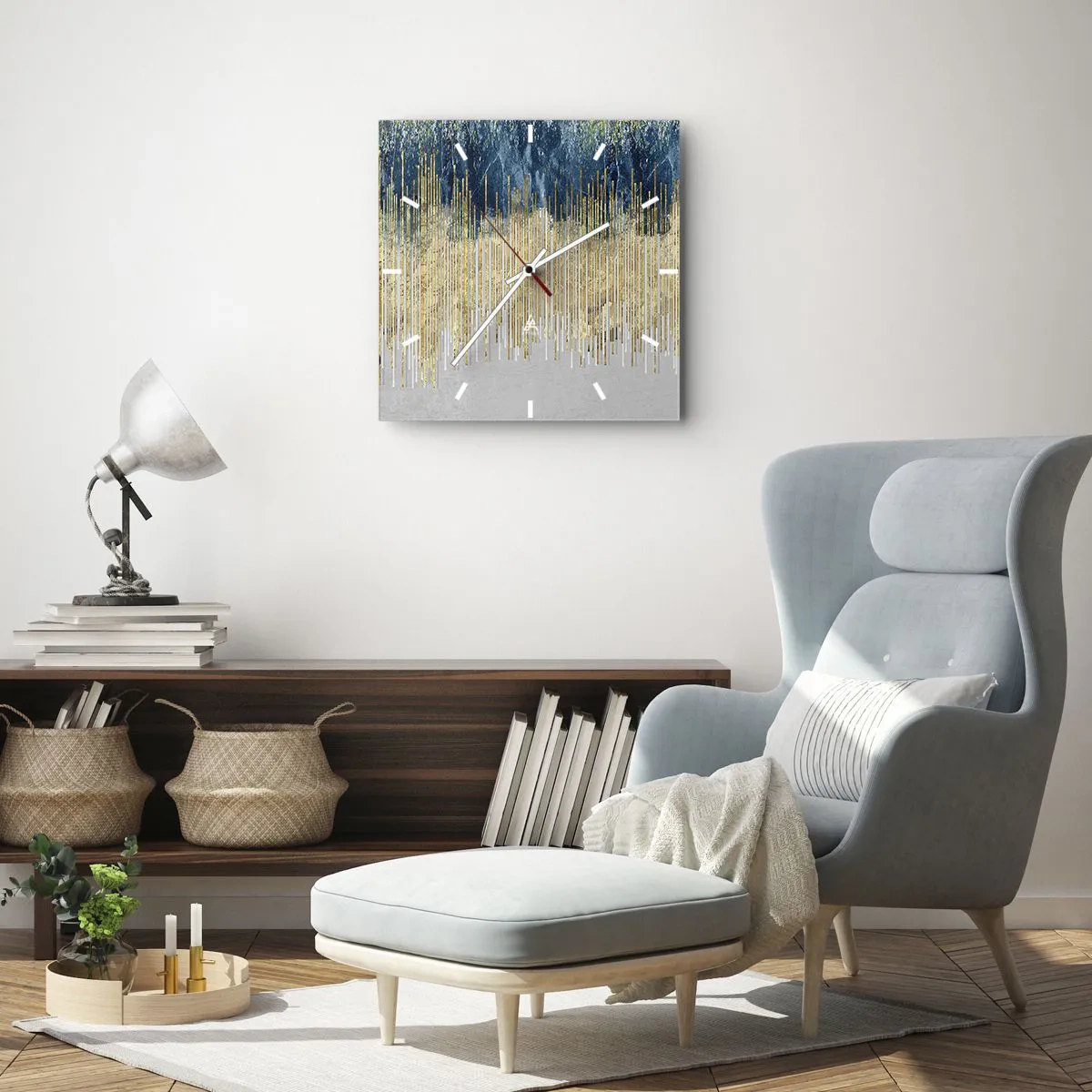 Ceas de perete - Ceas pe sticlă - Granița aurită - 40x40 cm