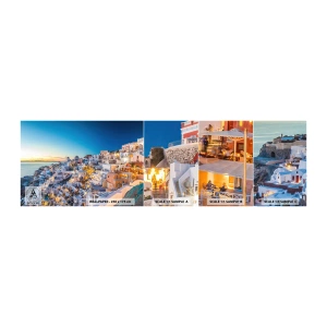 Mostră tapet autocolant Deluxe Sticker - Esența grecității - Santorini, Arhitectură, Grecia - 100x30 cm