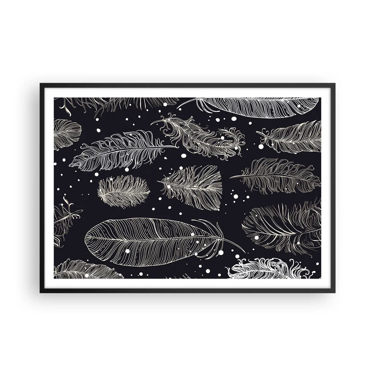 Poster în ramă neagră - Dantelă cu pene - 100x70 cm