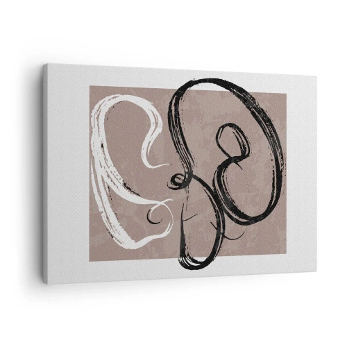 Tablou pe pânză Canvas - Abstracție alb-negru pe un fundal bej - 70x50cm - Compoziția - căutarea plenitudinii - Decorațiune modernă pentru perete pentru living și dormitor ARTTOR