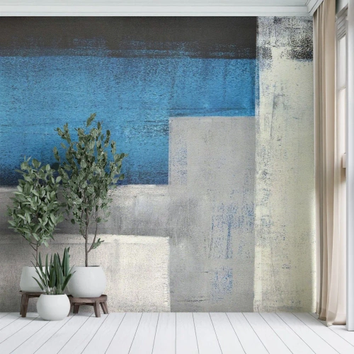 Tapet Premium Sand - Compoziție poetică de gri și albastru - Abstracția, Bucată, Pictura - 100x70 cm