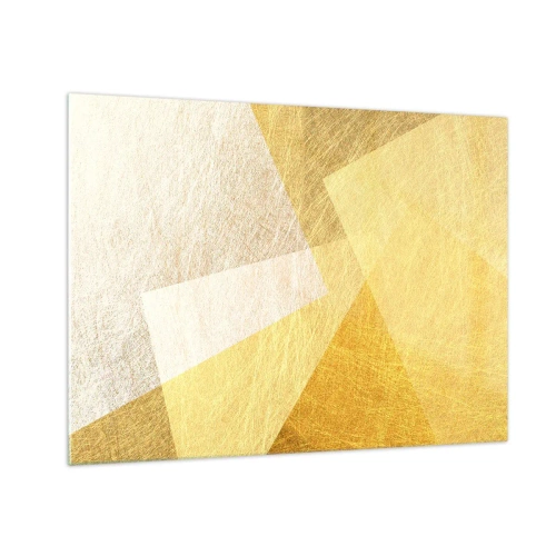 Tablou pe sticlă - Forme geometrice aurii cu textură metalică și ușoară - 70x50cm - Vremea de geometrie - Decorațiune modernă pentru perete pentru living și dormitor ARTTOR