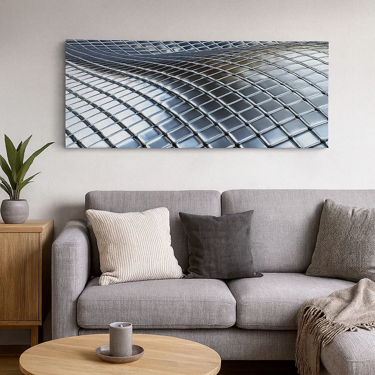 Tablou pe pânză - Val metalic argintiu - 30x30 cm