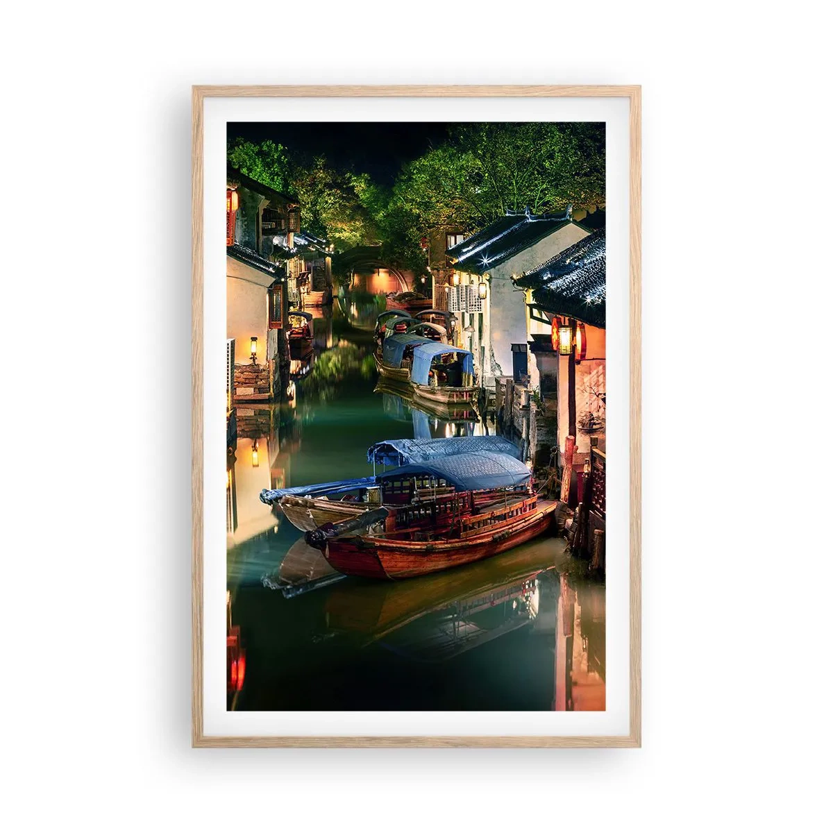 Poster în ramă de stejar deschis - O seară pe o stradă chinezească - 61x91 cm