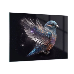 Tablou pe sticlă - Vrăbiuță spațială cu sclipici de diamant - 70x50cm - Vrăbiuța de diamant - Decorațiune modernă pentru perete pentru living și dormitor ARTTOR