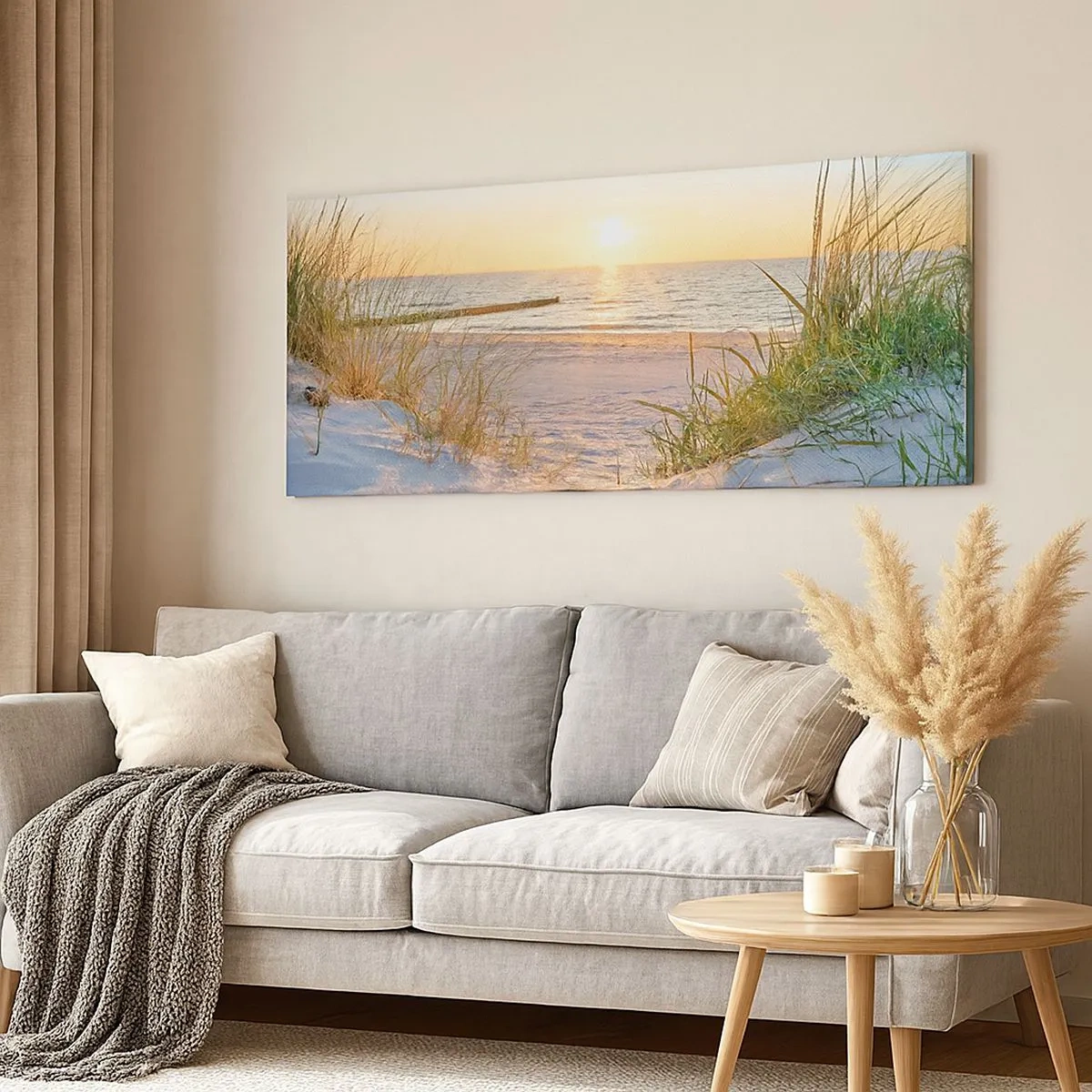Tablou pe pânză - Zumzet de mare, o plajă sălbatică printre ierburi... - 100x40 cm
