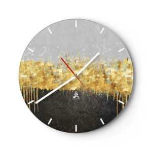 Ceas de perete - Ceas pe sticlă - Reflexii aurii într-o compoziție artistică pe un fundal negru și gri - 30x30cm - Înăuntru și în sus - Decorațiune modernă pentru perete pentru living, bucătărie și dormitor ARTTOR