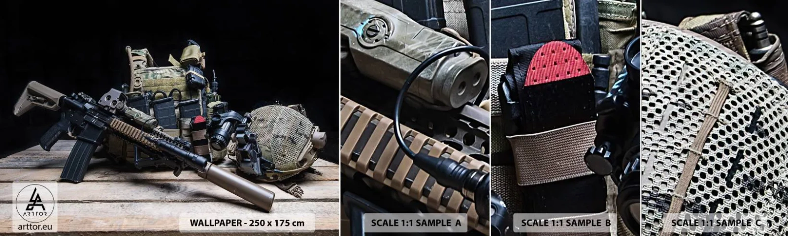 Mostră de Tapet Standard Eco - Pe loc repaus! - Militar, Puşcă, Armă - 100x30 cm