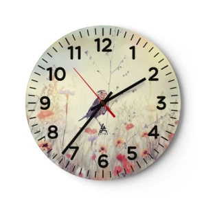 Ceas de perete - Ceas pe sticlă - Portret de pasăre cu o pajiște în fundal - 40x40 cm