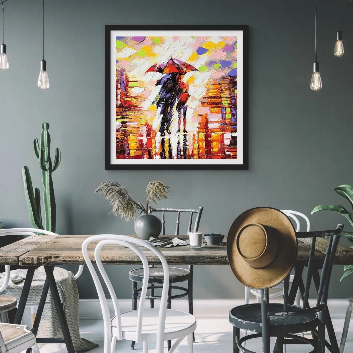 Poster în ramă neagră - Împreună prin noapte și ploaie - 30x30 cm