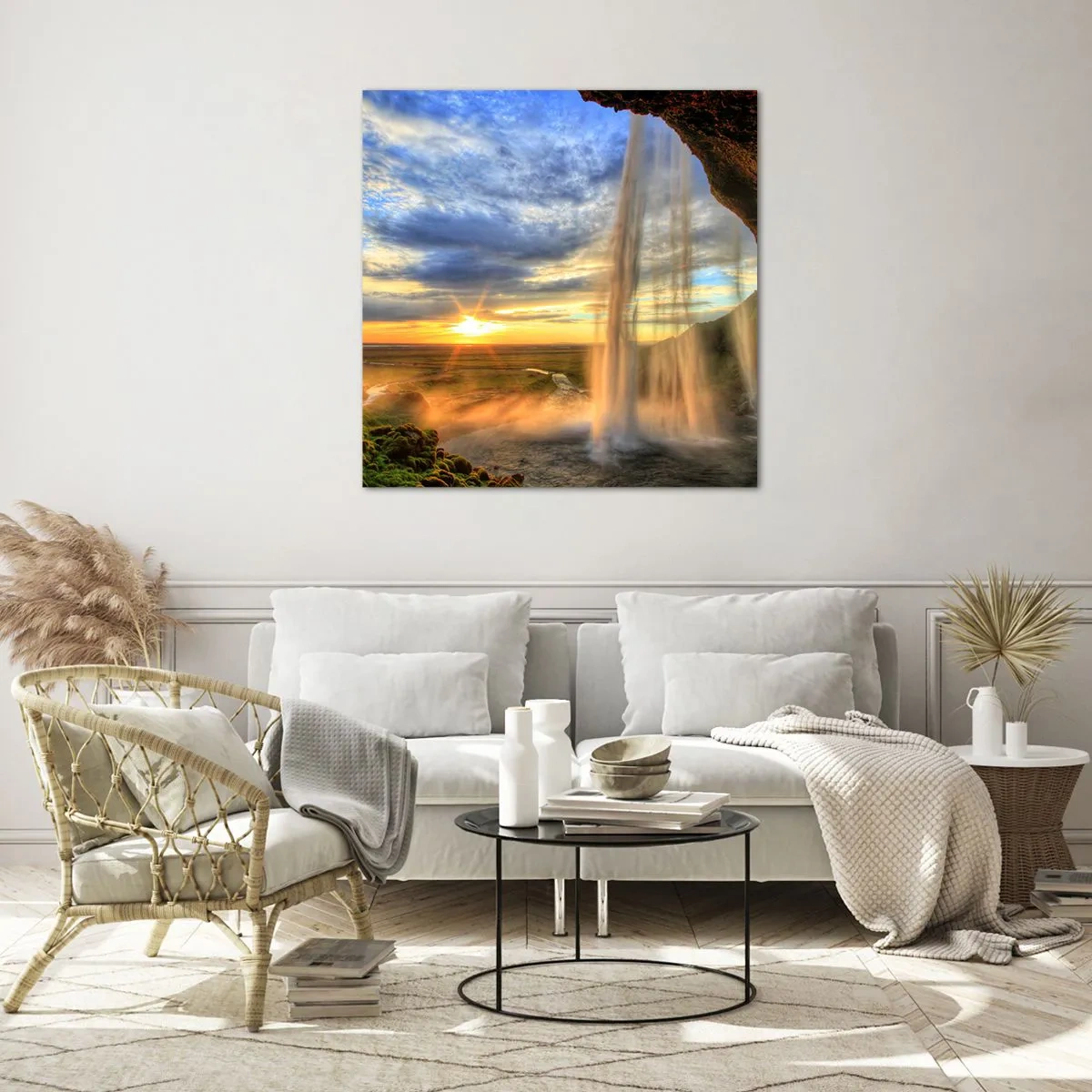 Tablou pe sticlă - Lumea din spatele vălului de picături - 70x70 cm