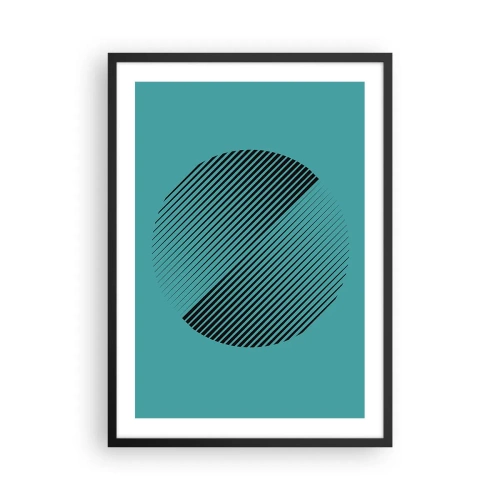 Poster în ramă neagră - Grafică minimalistă de cerc cu linii pe un fundal turcoaz - 50x70cm - Cercul - o variație geometrică - Decorațiune modernă pentru perete pentru living și dormitor ARTTOR
