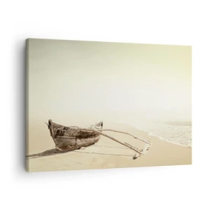 Tablou pe pânză Canvas - Barcă de pescuit veche pe o plajă cu nisip - 70x50cm - O amintire din Mările Sudului - Decorațiune modernă pentru perete pentru living și dormitor ARTTOR