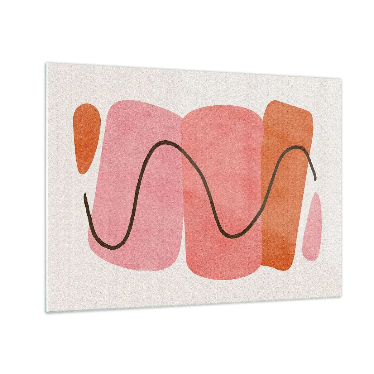 Tablou pe sticlă - Forme abstracte în roz și portocaliu cu o linie neagră - 70x50cm - Mișcarea blândă a formelor - Decorațiune modernă pentru perete pentru living și dormitor ARTTOR