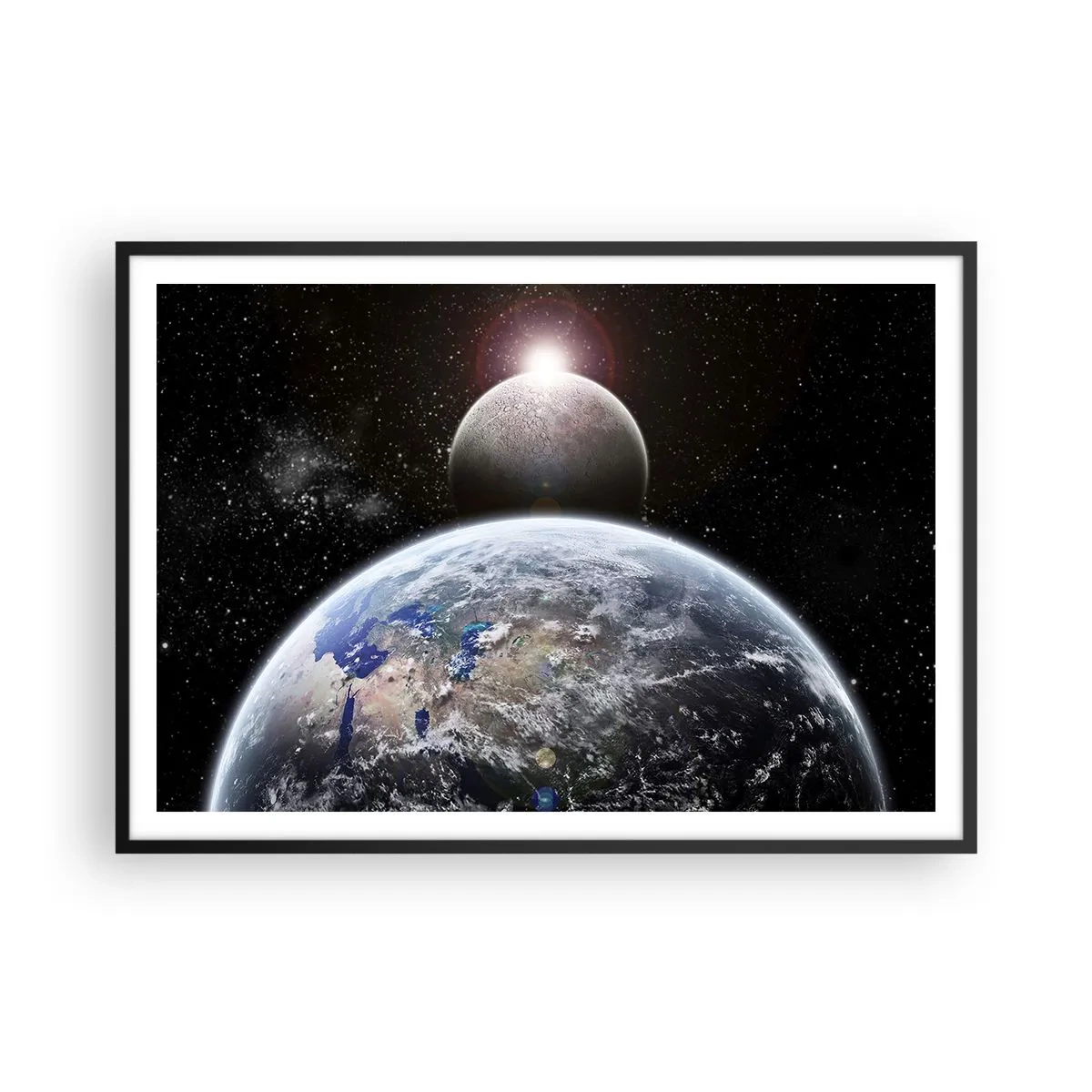 Poster în ramă neagră - Peisaj cosmic - răsărit de soare - 100x70 cm