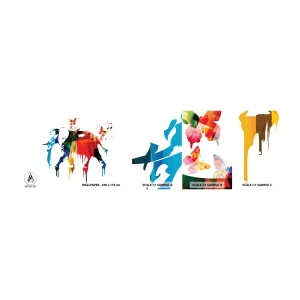Mostră tapet autocolant Deluxe Sticker - Toată lumea poate dansa - Abstracția, Elefant, Fluture - 100x30 cm