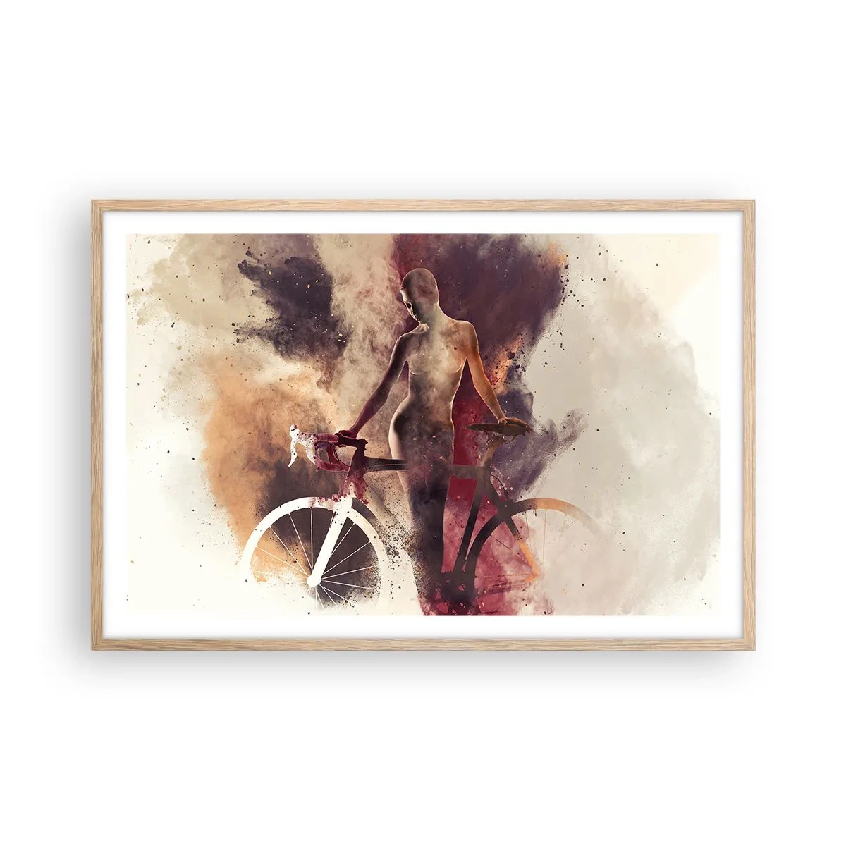 Poster în ramă de stejar deschis - În forme de marmură sufletul ciclist - 91x61 cm