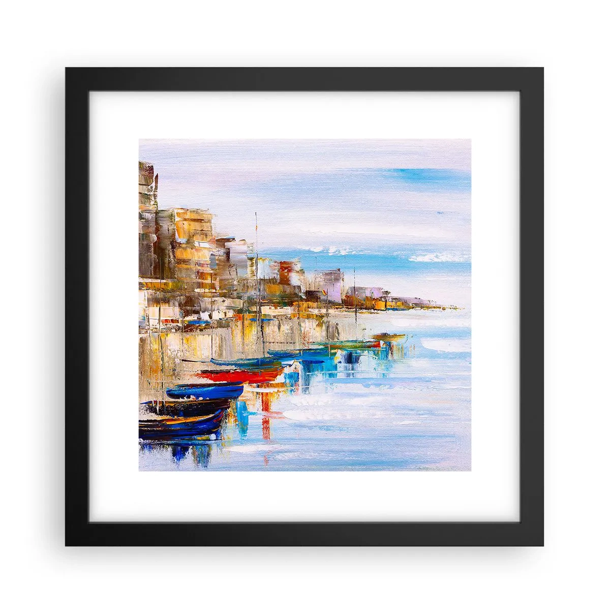 Poster în ramă neagră - Port urban multicolor - 30x30 cm