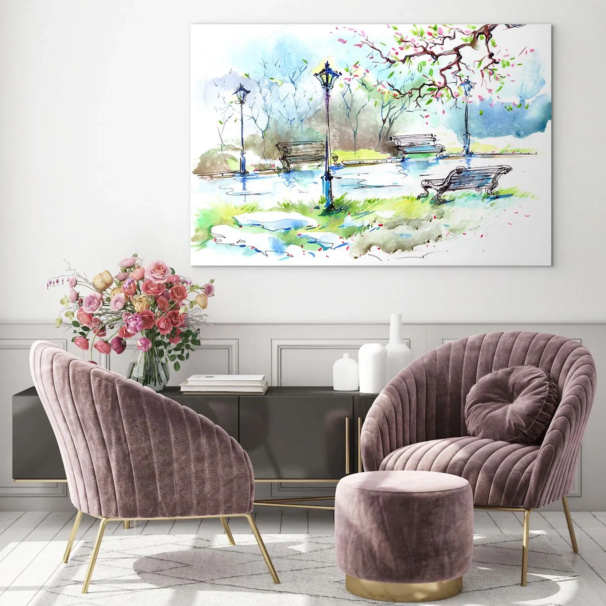 Tablou pe sticlă - Magia liniștii din parc - 100x70 cm
