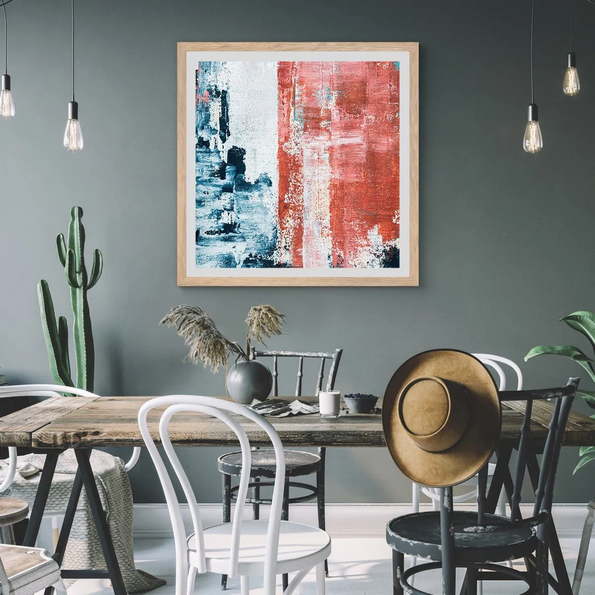 Poster în ramă de stejar deschis - Jumi-juma abstract - 60x60 cm