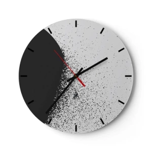 Ceas de perete - Ceas pe sticlă - Model abstract alb-negru cu puncte împrăștiate - 30x30cm - Mișcarea particulelor - Decorațiune modernă pentru perete pentru living, bucătărie și dormitor ARTTOR