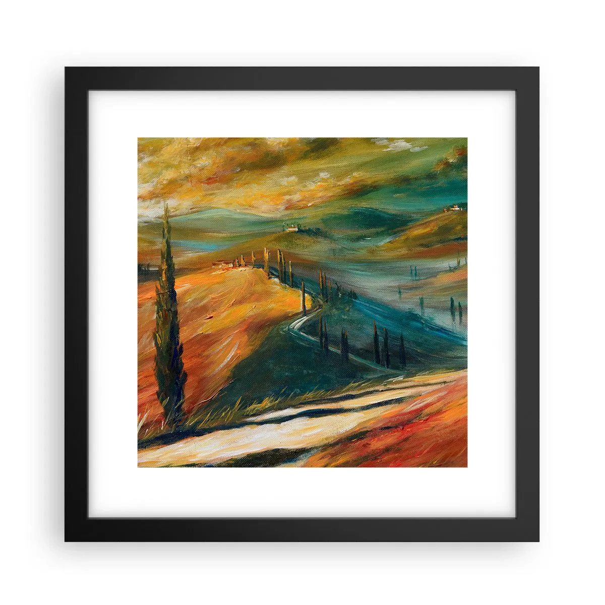 Poster în ramă neagră - Peisaj toscan - 30x30 cm