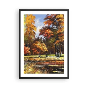 Poster în ramă neagră - Peisaj de toamnă cu copaci colorați - 50x70cm - Peisaj în aur și bronz - Decorațiune modernă pentru perete pentru living și dormitor ARTTOR
