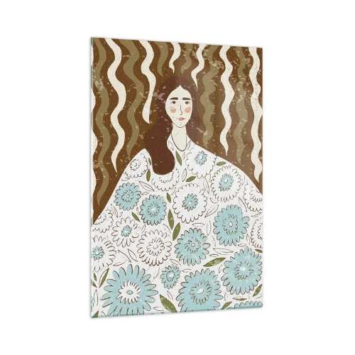 Tablou pe sticlă - Portret în rochie înflorată - 70x100 cm