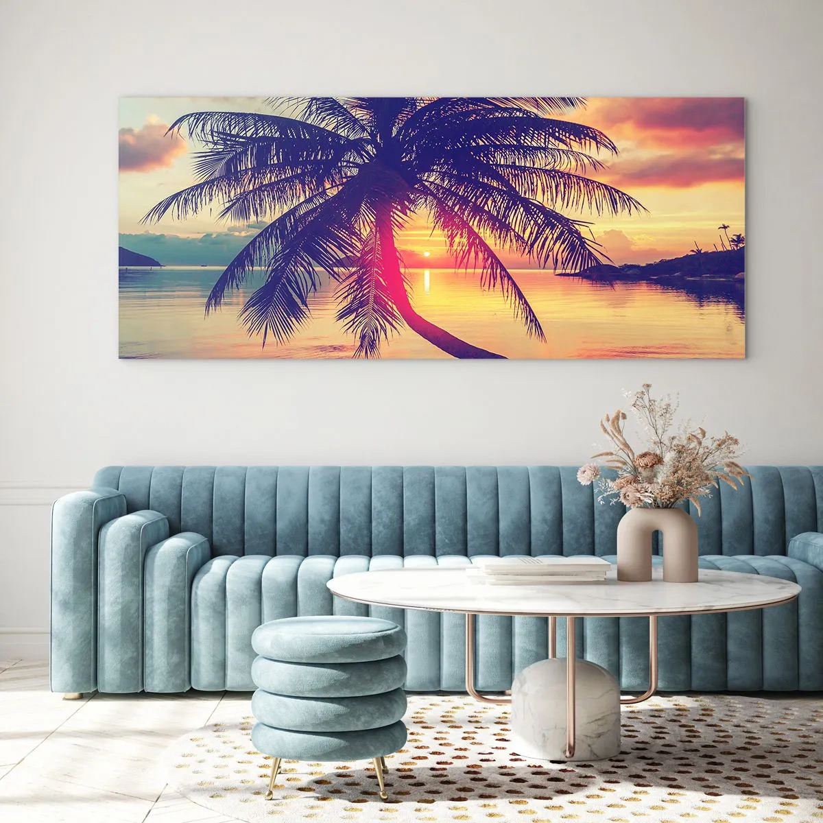 Tablou pe sticlă - O seară sub palmieri - 120x50 cm