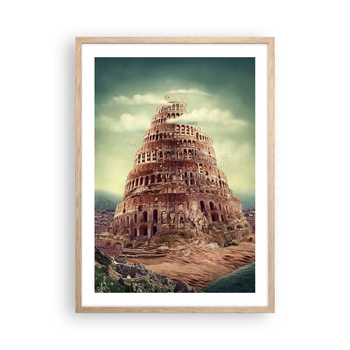 Poster în ramă de stejar deschis - Turnul Babel - 50x70 cm