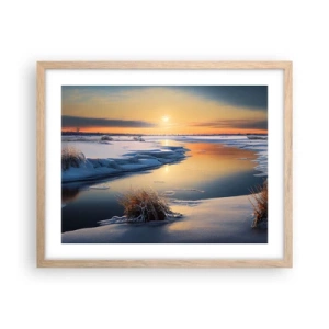 Poster în ramă de stejar deschis - Apus de soare pe timp de iarnă - 50x40 cm