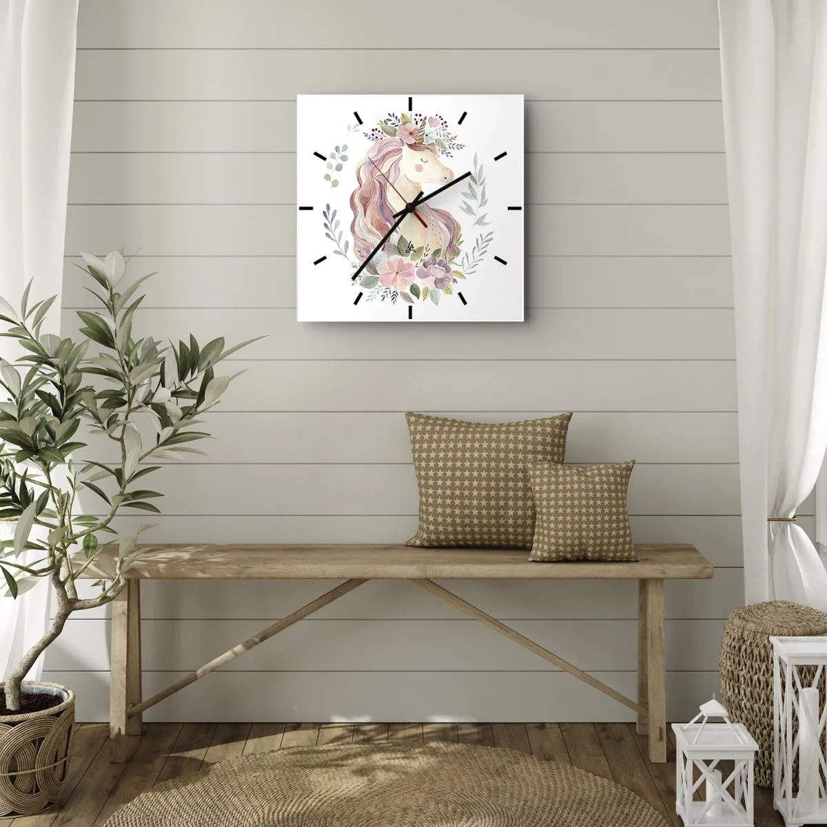 Ceas de perete - Ceas pe sticlă - O invitație în lumea basmelor - 30x30 cm