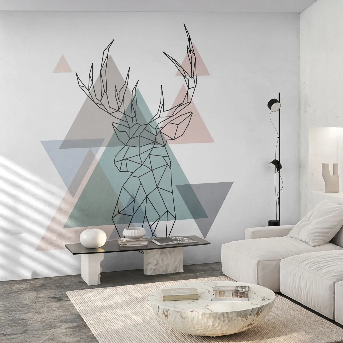 Tapet Premium Sand - Într-o pădure geometrică - Abstracția, Cerb, Grafică - 100x70 cm