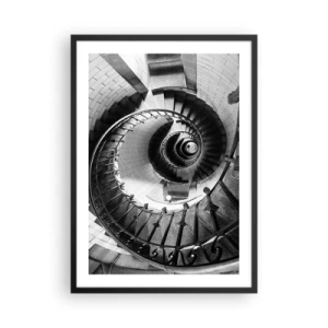 Poster în ramă neagră - Scară spiralată în perspectivă alb-negru - 50x70cm - Din ce în ce mai sus - Decorațiune modernă pentru perete pentru living și dormitor ARTTOR