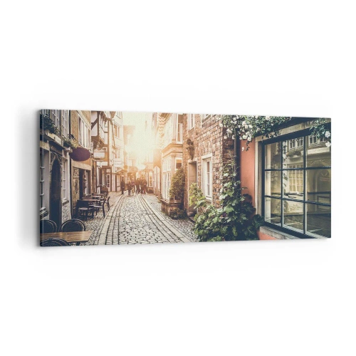 Tablou pe pânză - Străduță în splendoare roz - 100x40 cm