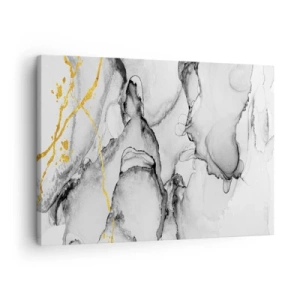 Tablou pe pânză Canvas - Modele abstracte alb-negru cu accente aurii - 70x50cm - Compoziție cu motiv auriu - Decorațiune modernă pentru perete pentru living și dormitor ARTTOR