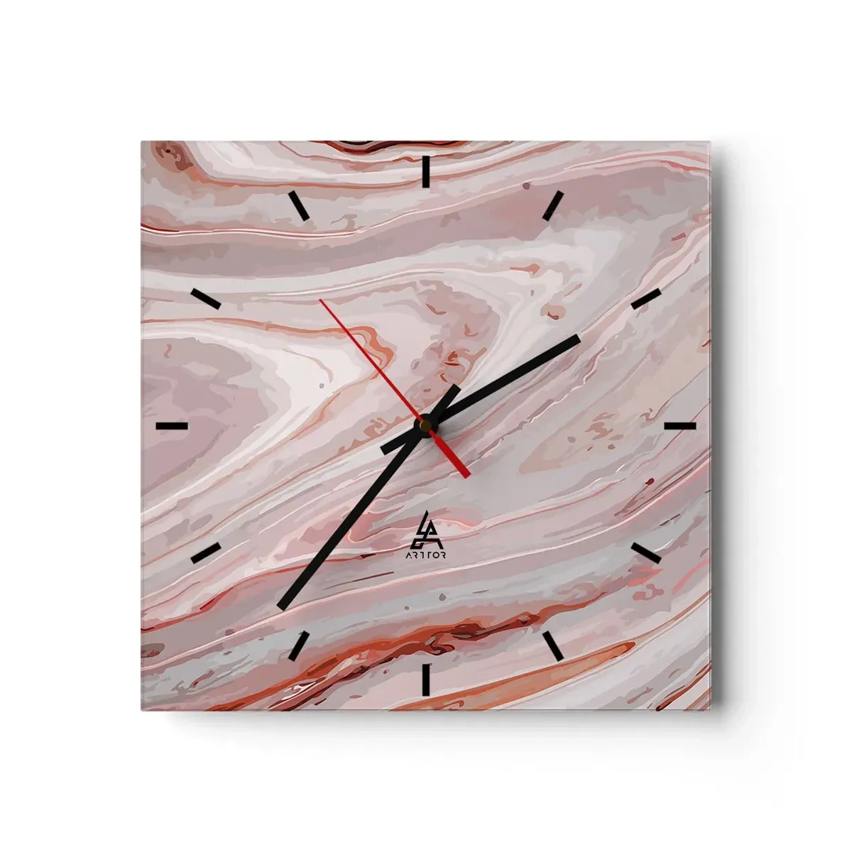 Ceas de perete - Ceas pe sticlă - Roz lichid - 30x30 cm