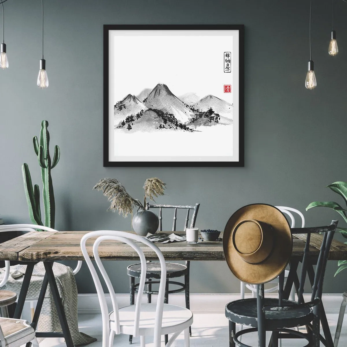 Poster în ramă neagră - Dincolo de dealuri - 50x50 cm