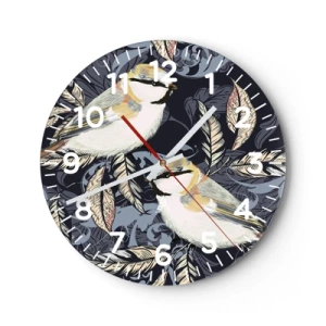 Ceas de perete - Ceas pe sticlă - Ciripirile galben-albastru - 30x30 cm